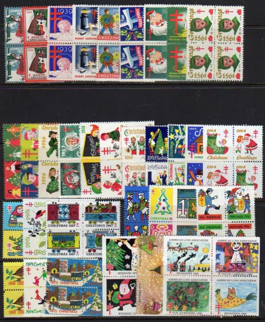 U.s.a.  Christmas Seal Collection  --  33 Diff Blocks 4  -- 1935-1980 --  Mint