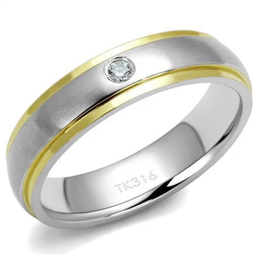 Mens 5mm band ring stainless steel cz 18kt gold thumb wedding mans new 2938