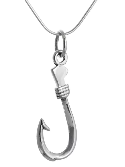 Hawaiian Fish Hook Necklace - 925 Sterling Silver - Fishing Fishermen Pendant SN 2