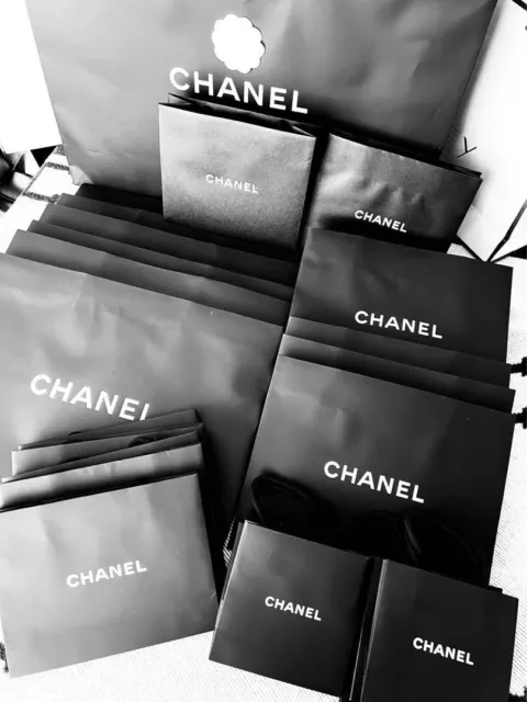 SET OF 34 Chanel classic Matte black w White logo Shopping Paper