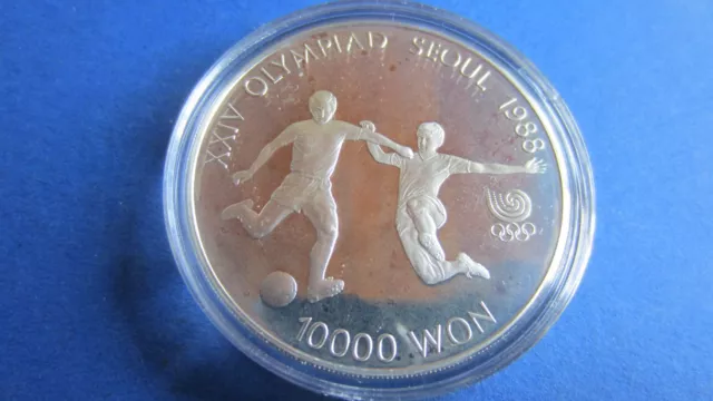 South Korea Silver 10000 Won 1988 Olympiad Seoul Football IN Pp Encapsulated