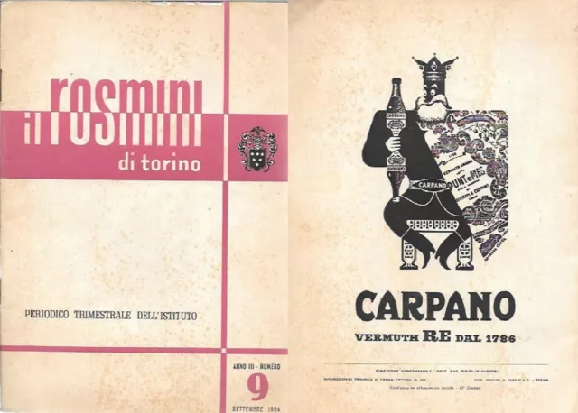 Rosmini Torino Settembre 1954  Pubblicita Carpano Vermuth Re Armando Testa