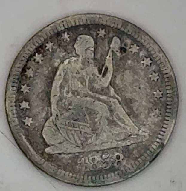 1858 25C Seated Liberty Silver Quarter Higher Grade Us Coin