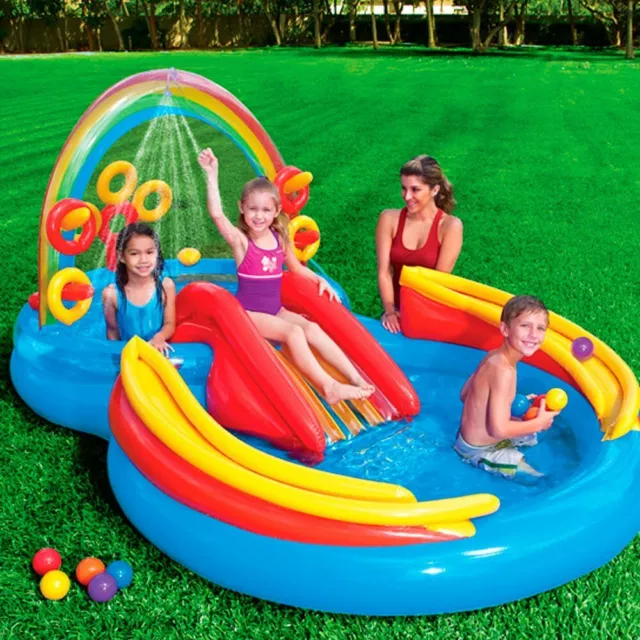 Kiddie Pool Inflatable Play Center Backyard Water Kit with Slide Sprayer Game