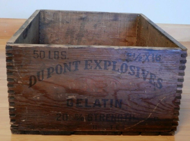 Dupont High Explosives Gelatin 20% Strength 50 Lbs. Wooden Crate Box Icc-14
