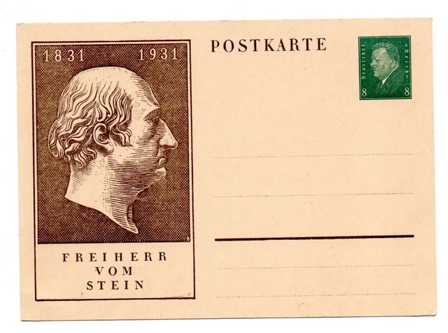 Sonderpostkarte 1931, Freiherr vom Stein, P 193 Wertstempel 8 Pf. Ebert grün