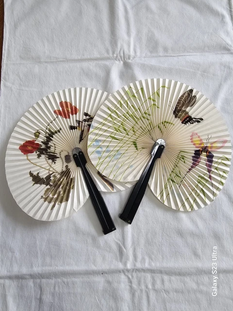 Vintage Chinese Paper Fans Flowers And Butterfly