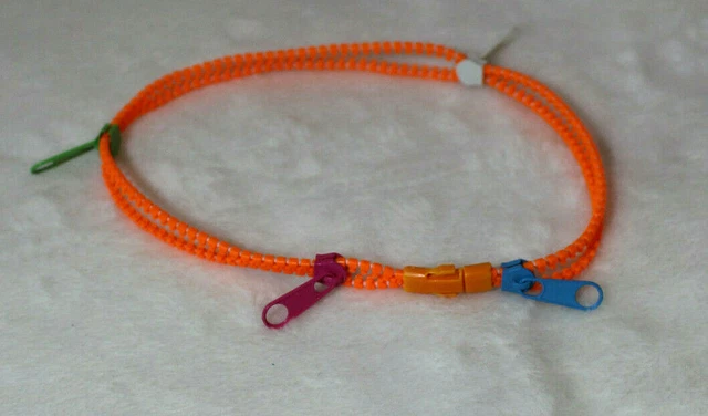 Fidget Zipper Necklace Snap Closure Multiple Zippers Multicolor Retro Hipster