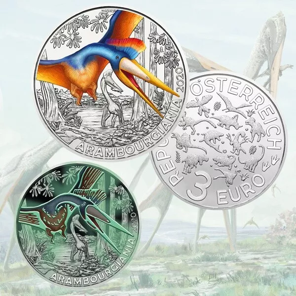 3 EURO 2020 ARAMBOURGIANA AUTRICHE OSTERREICH dinosaure phosphorescente