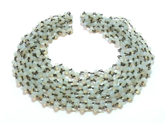 3 Feet Opalite Chalcedony Rondelle Faceted 6mm Beads, Rosary Beaded Black Chain