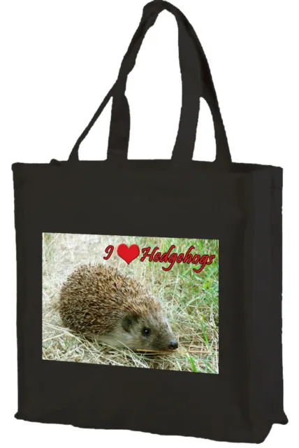 I Love Hedgehogs Cotton Shopping Bag, Choice of Colours, Black, Cream