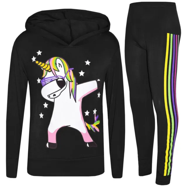 Tuta da ginnastica per bambini unicorno nero tampone arcobaleno filo interdentale set leggings top di Natale