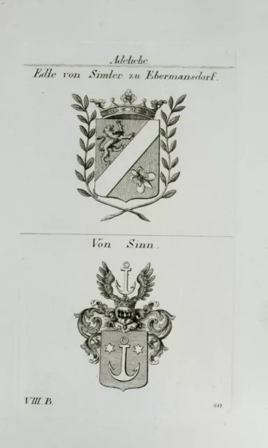 1825 Wappen Adelige von Simler zu Ebermannsdorf Edle Sinn Kupferstich Tyroff