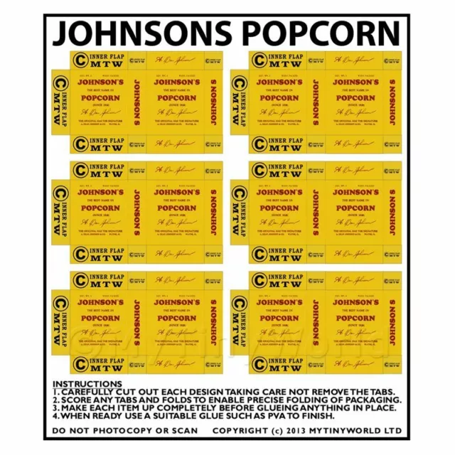 Puppenhaus Miniatur Verpackung Blatt Von 6 Johnsons Popcorn