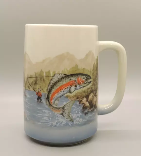 Ceramic No Spill Fisherman Mug Non Spill Mug by Otagiri Japan Fishing Coffee  Cup 
