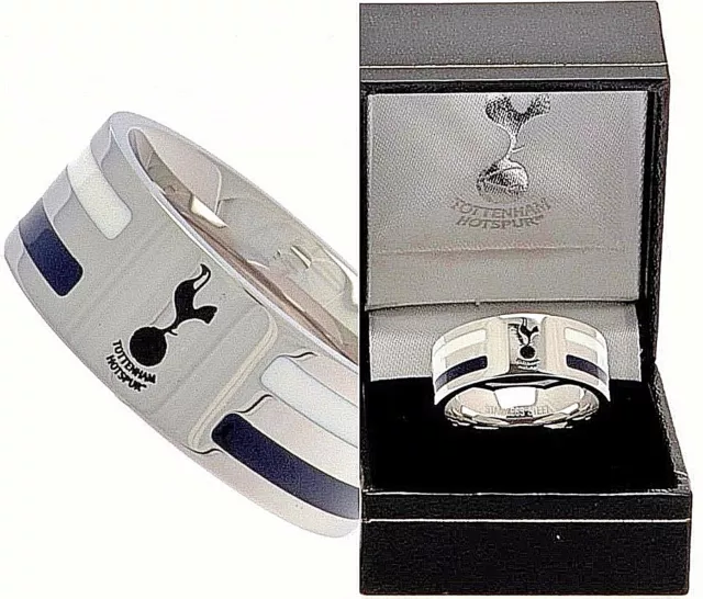 Tottenham Hotspur Fc Stainless Steel Colour Stripe Band Ring In Spurs Gift Box