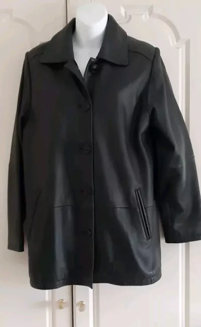 LAKELAND - BUTTER Soft REAL LEATHER Jacket BLACK Size 8/10