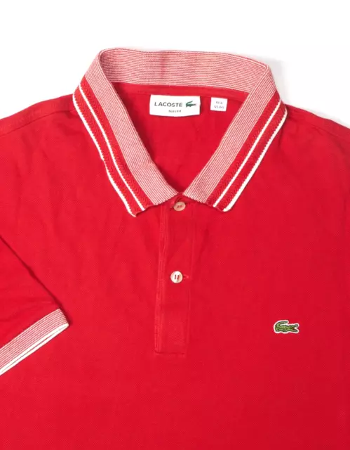 Lacoste Slim Fit Tipped Polo Shirt Mens Size 8 = 3XL XXXL Short Sleeve Red