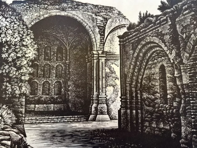 FRIEDOLIN KESSLER LINOCUT PRINT 1940 Mission San Juan Capistrano