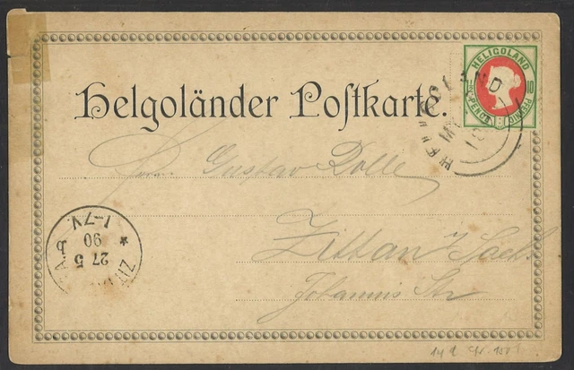 Altdeutschland Helgoland 1890 Postkarte MiNr. 14 Litho Ansichtskarte n. Zittau