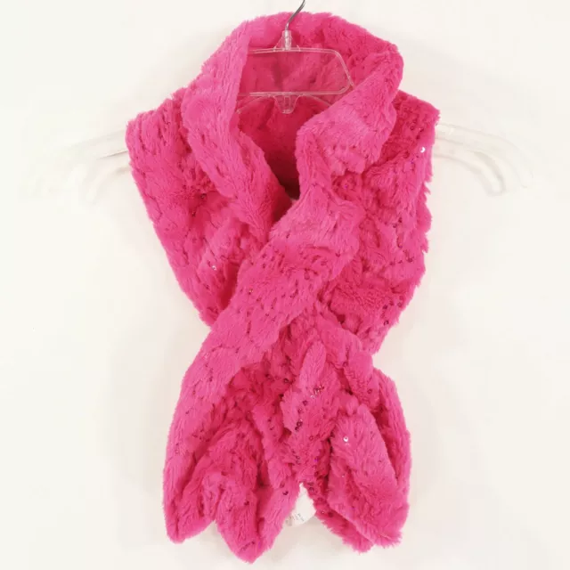 Toby & Me Girls Pink Faux Fur Scarf Sparkle Sequins Size 7-14 Winter 8 10 12 EUC