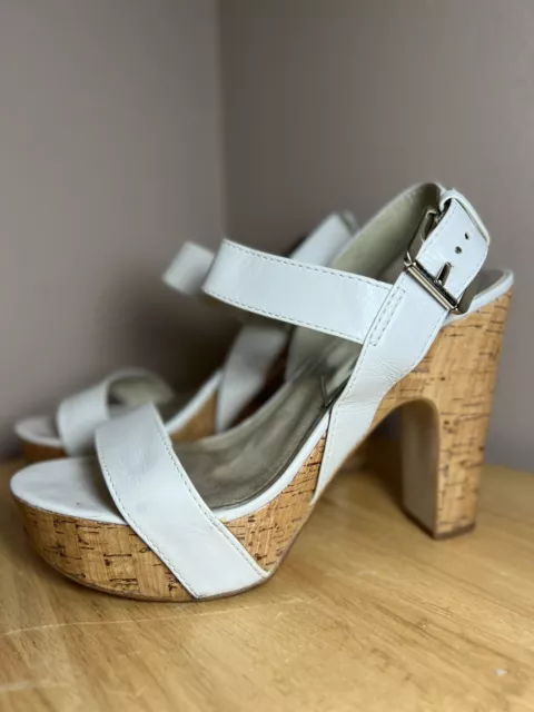 Michael Kors Ivory Leather Ivana Cork Platform Heeled Sandals Sz 8