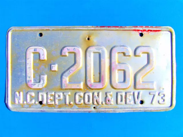 Vintage & Rare 1973 NC. DEPT. CON. & DEV. Original License Plate Good+Condition