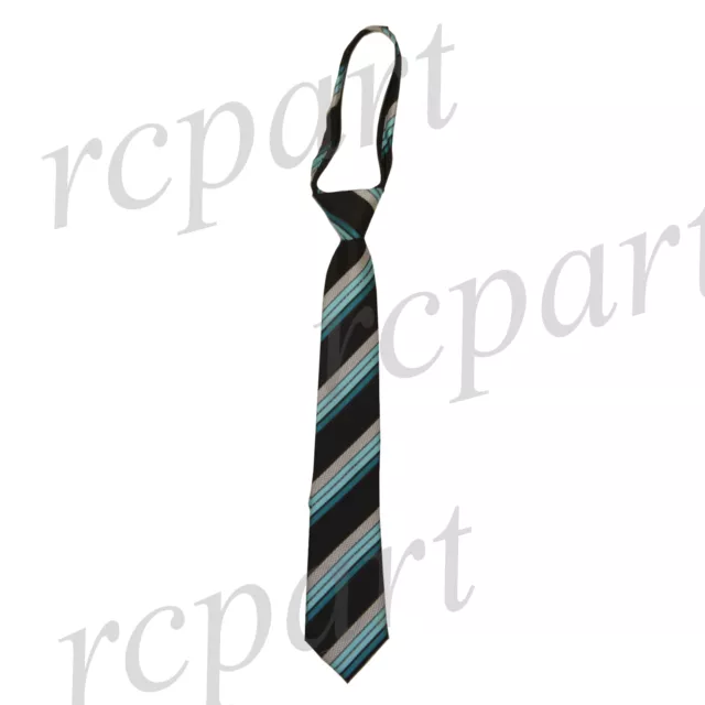 New Kids Boys Zipper up Adjustable Pre-tied Necktie Blue Black Stripes formal
