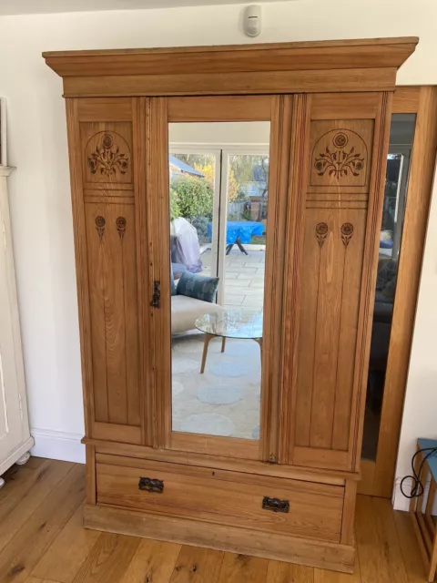 Art Deco Style Antique Wooden (Ash) Wardrobe / Armoire With Drawer