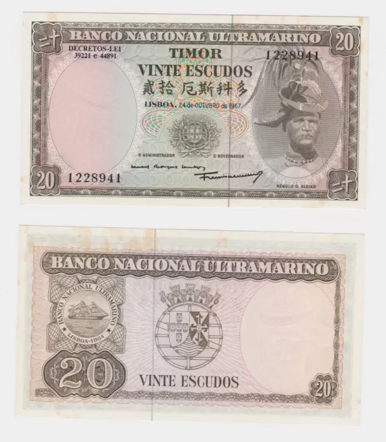 20 Escudos Banknote Timor 1967 Pick 26 fast UNC (140862)