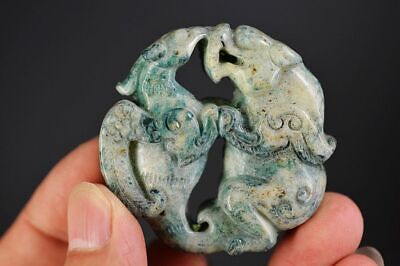 Amazing Chinese Old Jade Carved *Eagle&The bear* Pendant Z24