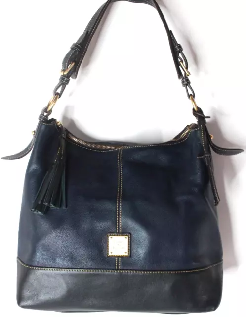 DOONEY & BOURKE Navy Blue/Black Saffiano Sophie Leather Hobo Shoulder Bag