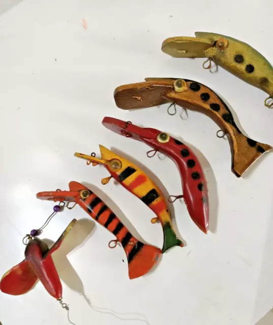 VINTAGE LOT 6 old Rustic Crude homemade timber wooden FISHING LURES $37.01  - PicClick AU