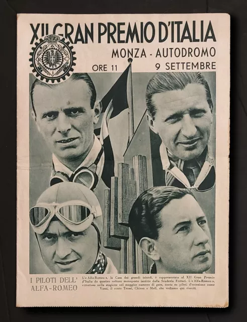 Automobilismo. XII Gran Premio d' Italia Monza 1934. Alfa Romeo Nuvolari Ferrari