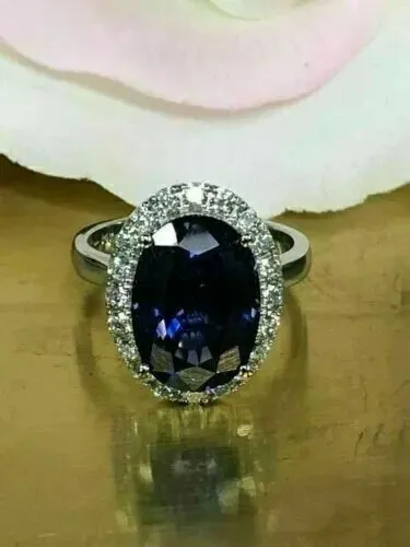 3. Ct Natural Sapphire & Diamond Engagement Proposal Ring 10K Solid White Gold