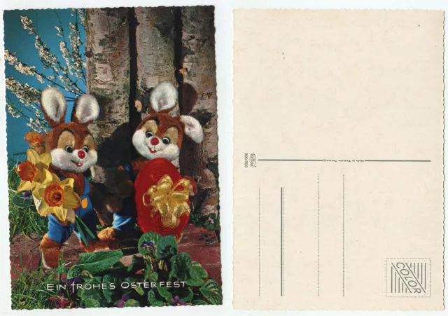 17427 - Plüschhasen mit Blumen - Ein frohes Osterfest - alte Ansichtskarte
