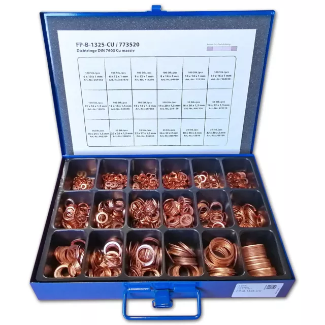 Assortiment 1325 Joints Cuivre D'etancheite En Coffret Metallique