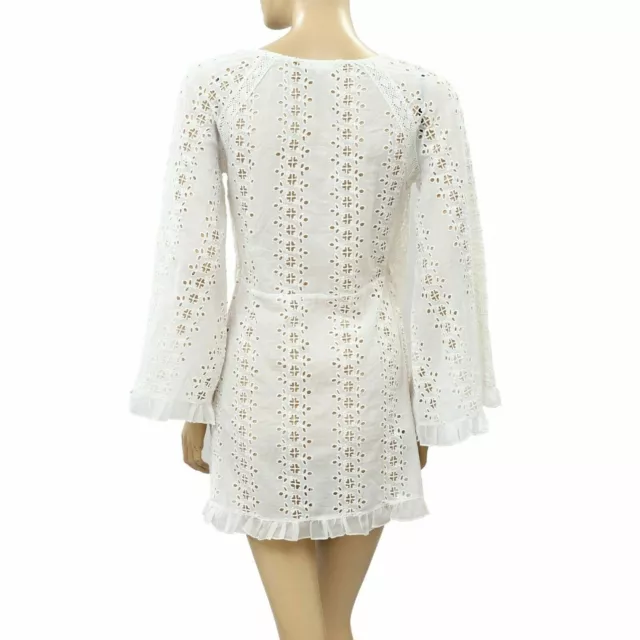 Tularosa Eyelet Embroidered Mini Dress Wrap Beach Bell Sleeve Lace M New 215897 3