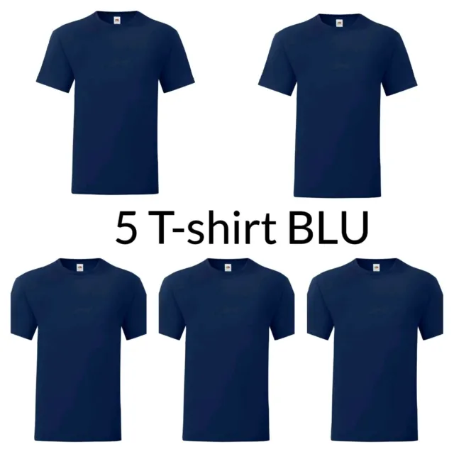 Pack 5 T-Shirt Uomo Mezza Manica  Blu Maglietta Manica Corta Maglia Cotone