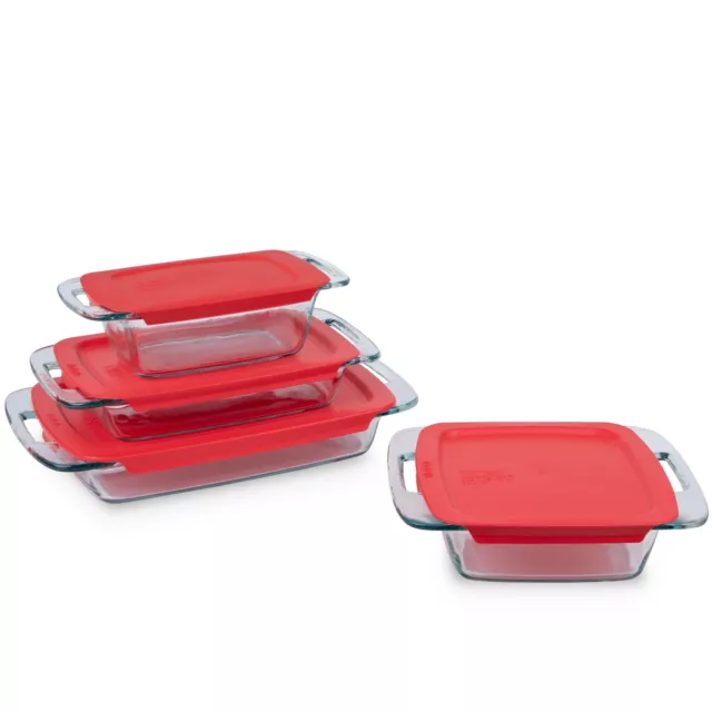 Pyrex Easy Grab 8-Piece Glass Baking Dishes With Lids, (1.5 QT, 2 QT, 3 QT, 8...