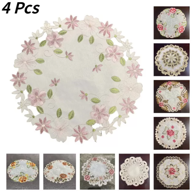 Set De 4 Pièces Floral Brodé Napperon Creux dessous Verre Rond Couverture