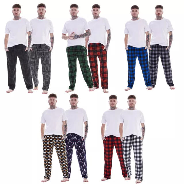 Mens Keanu 2 Pack Soft Warm Polar Fleece Lounge Pants Pyjama PJ Bottoms Pockets