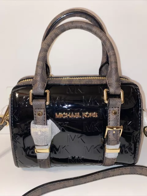 New Michael Kors Bedford Legacy Satchel Mini Signature Logo Black/Brown W/Gold