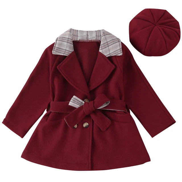 Baby Girls Classic Wool Coat Winter Double Breasted Trench Coat Warm Outerwear