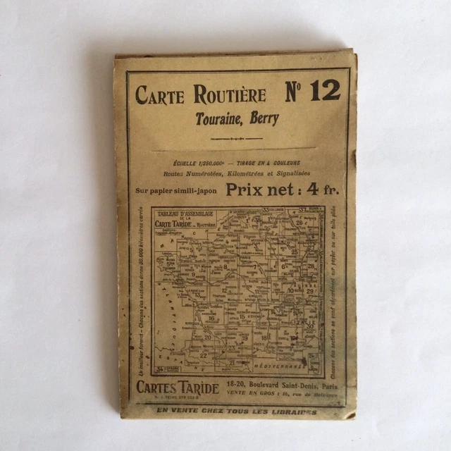 Carte Routière Taride Centre Ouest - N°12 - 1908 - Avec Pochette N°8