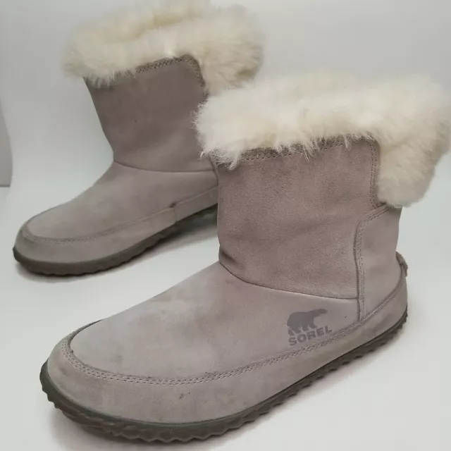 SOREL OUT 'N About Suede Women's ankle boots Size 9 Light Gray faux fur ...
