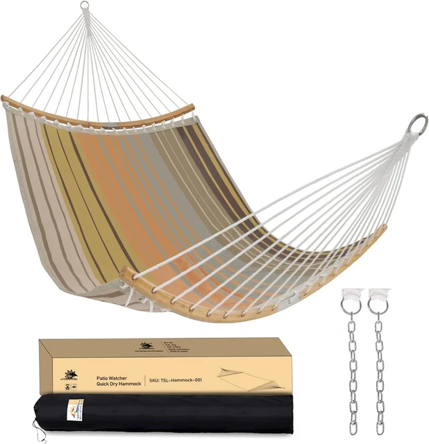 Patio Watcher 11 FT Quick Dry Hammock Folding Curved Bamboo Coffee Stripes