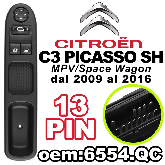 Interruttore alzacristallo conducente 6554.QC per Peugeot 207 e Citroën