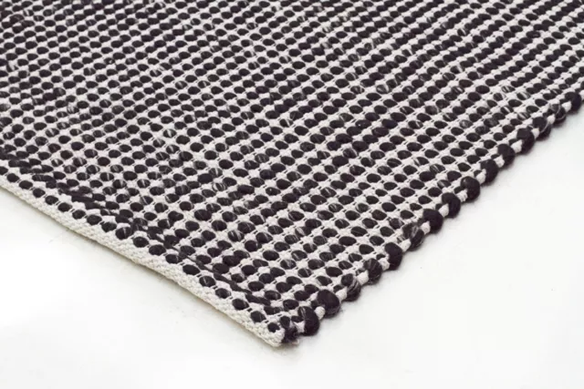 SITARI 30 BLACK WOOL FLATWEAVE RUG Cream 3 sizes Modern Floor Mat FREE DELIVERY*