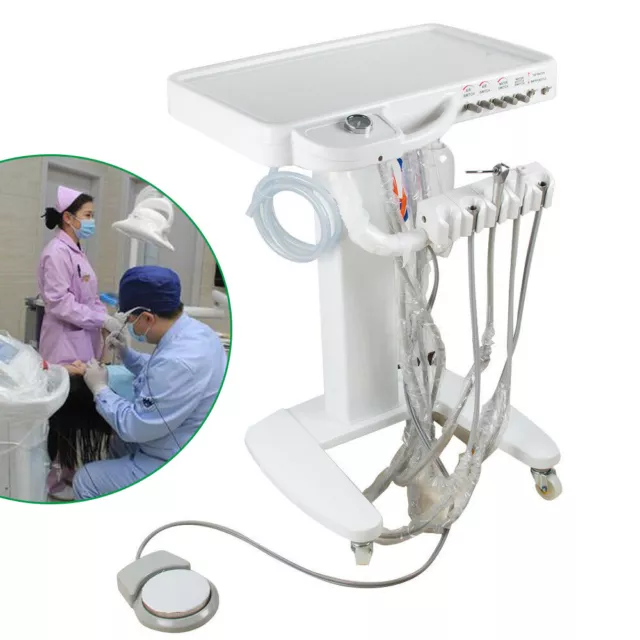 Portable Dental Delivery Treatment Cart Unit Equipment Mobile 4 Hole Compressor
